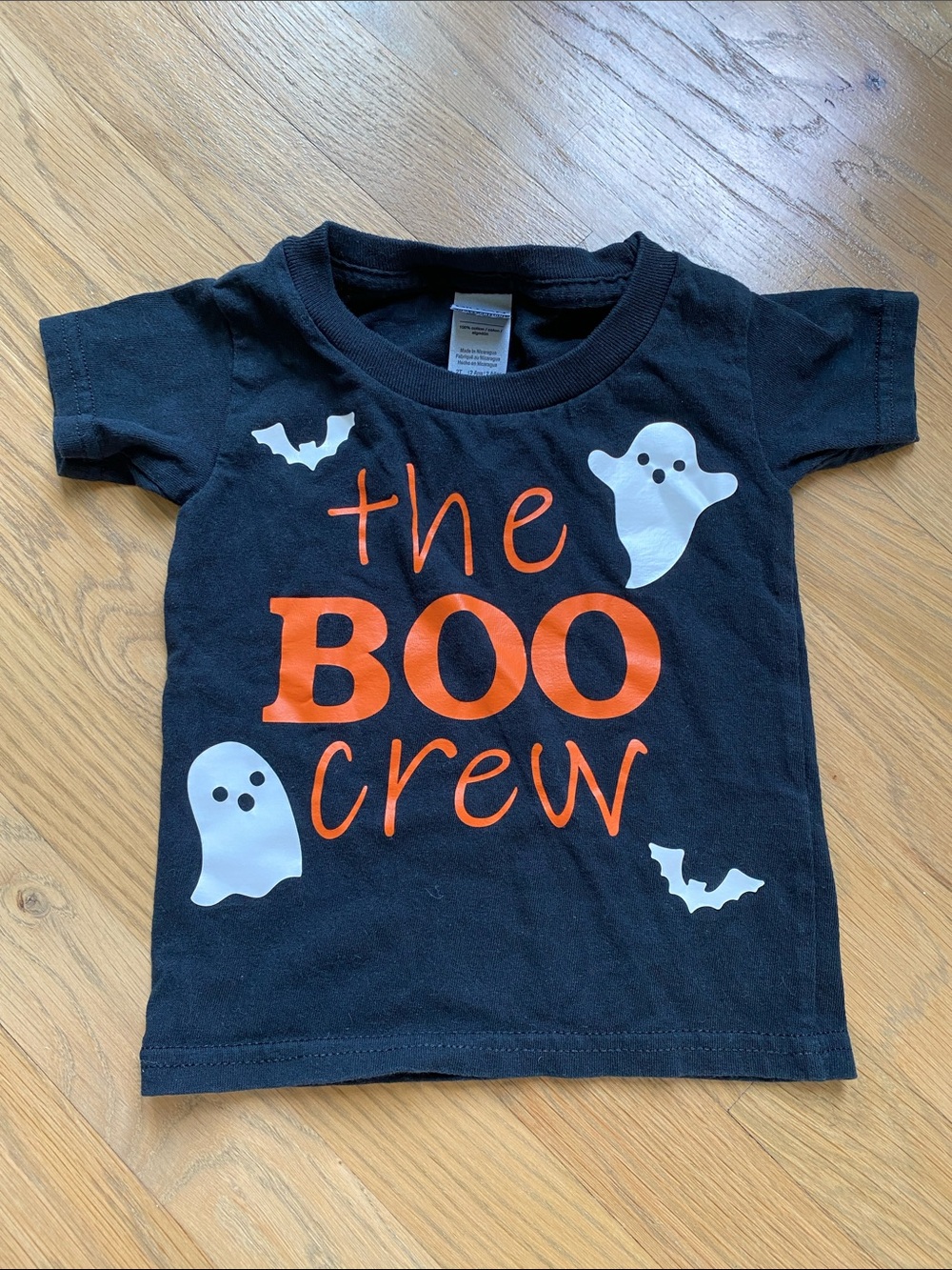 Gildan 2T Black Tee with Orange & White Halloween Graphics ‘the boo crew’